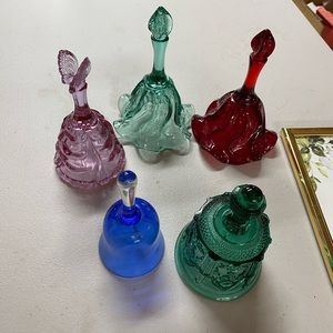 Wedding decor antique glass  bells. 4 bells (blue broke after posting)